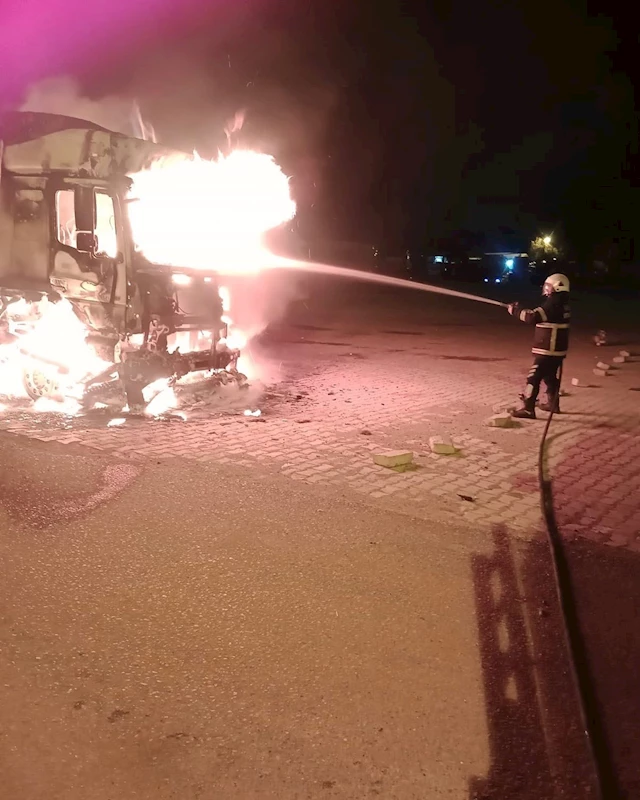 Hatay’da park halindeki tır alevlere teslim oldu
