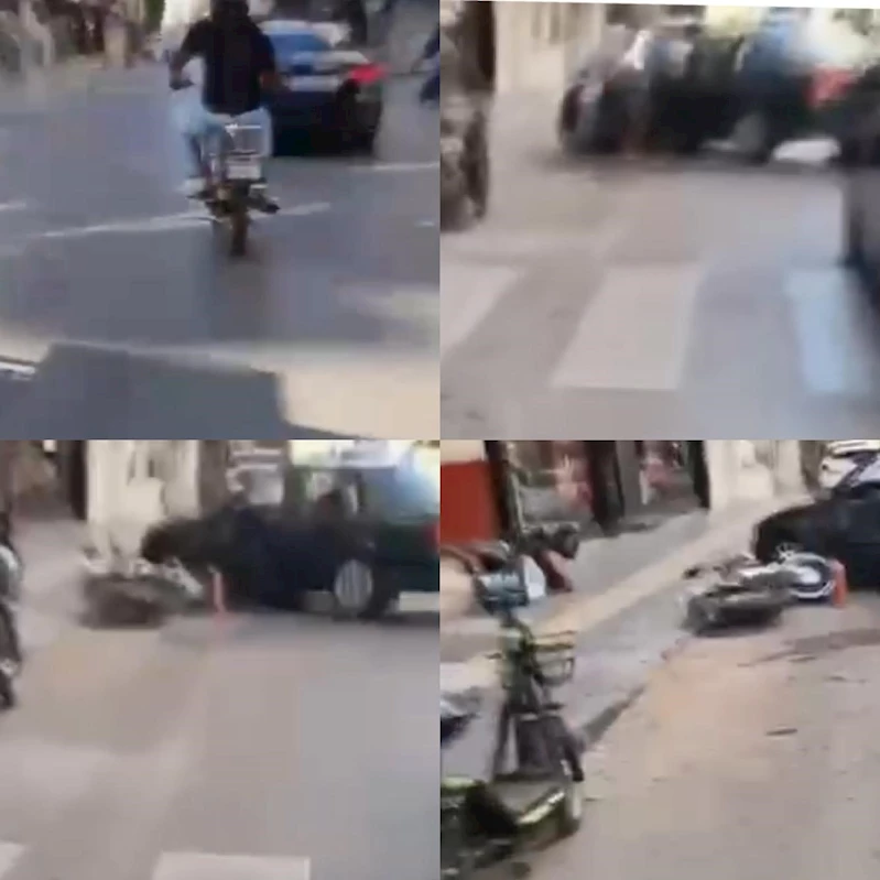 Motosikletlilerin farklı kazaları gözler önünde
