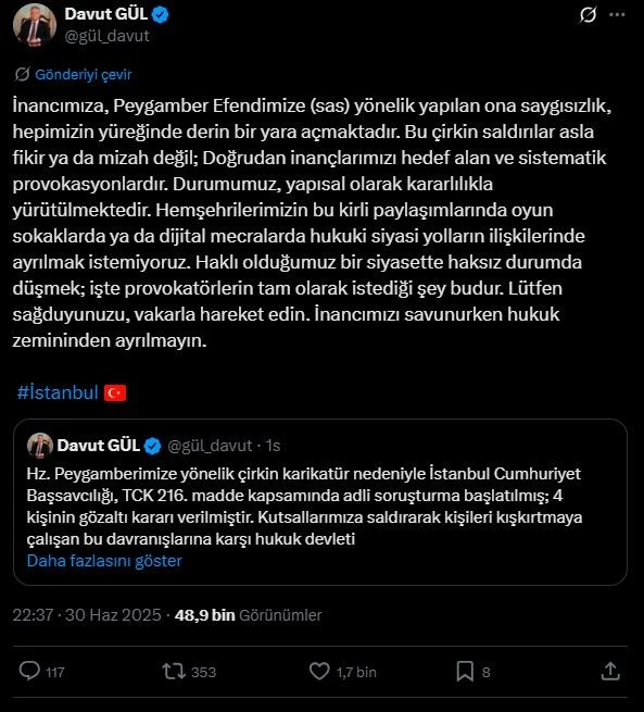 İstanbul Valisi Gül: 
