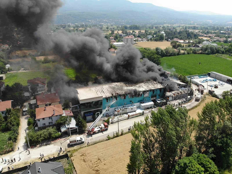 Bolu’daki fabrika yangını havadan görüntülendi
