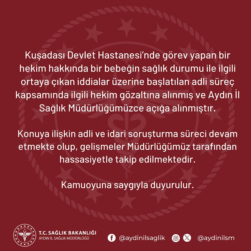İl Sağlık Müdürlüğü’nden Kuşadası’ndaki bebek iddiasıyla ilgili açıklama
