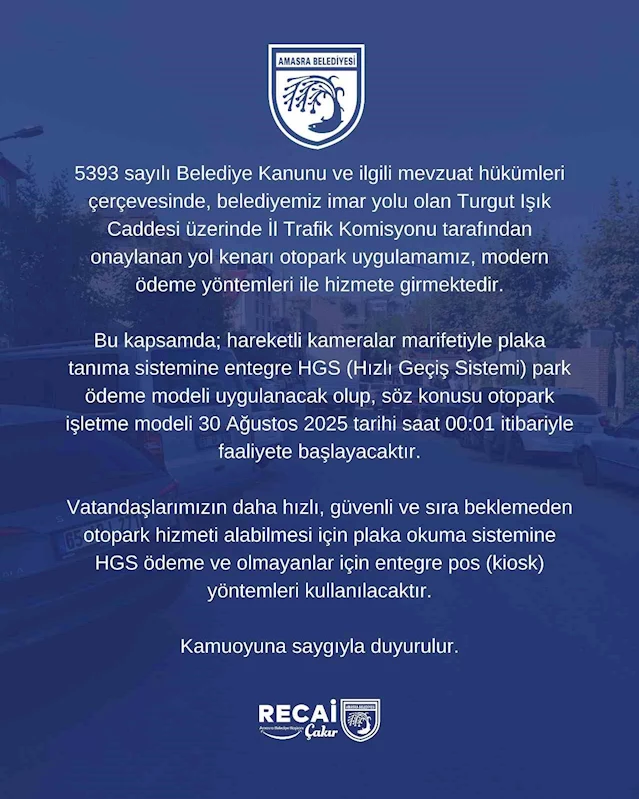 Amasra’da HGS park uygulaması başladı
